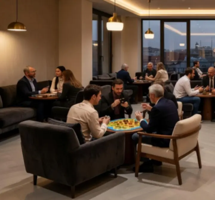 Modern, hangulatos beltéri terem társasjátékokkal a BARTOSZ MYSZKA Mouse Media-ben